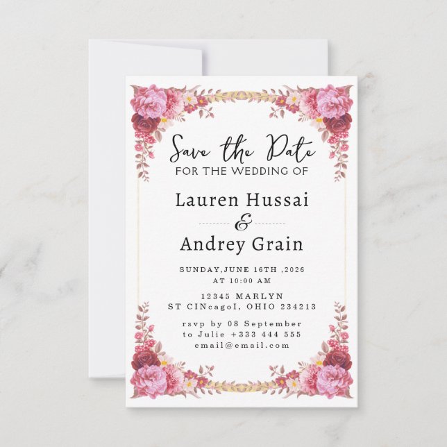 Floral Wedding Save the Date Invitation (Front)