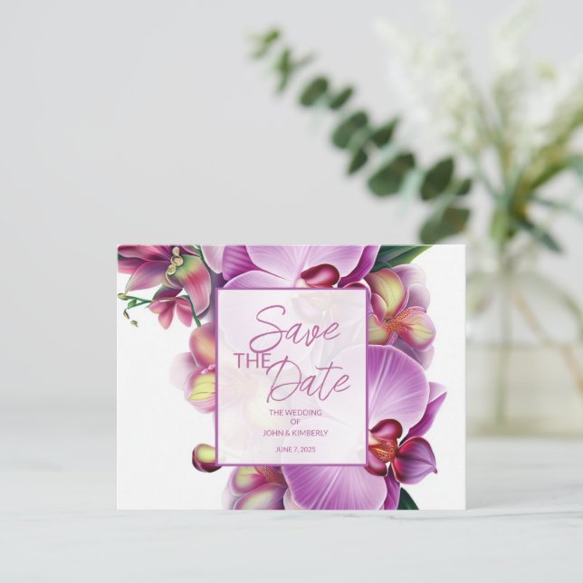 Floral Wedding Save the Date Photo & QR Code Announcement Postcard (Standing Front)
