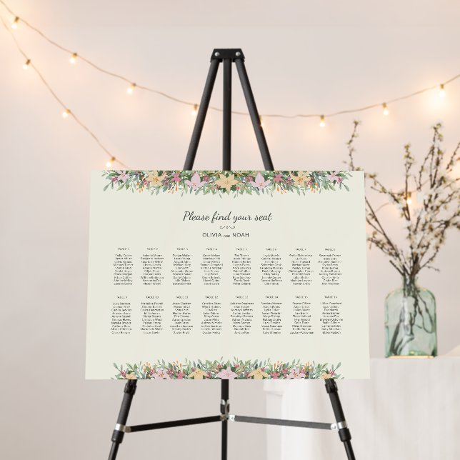 Floral wedding seating chart - 16 tables romantic foam board (In Situ (Stand))