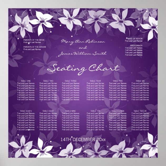 Floral Wedding Seating Chart Exotic Blooms Purple