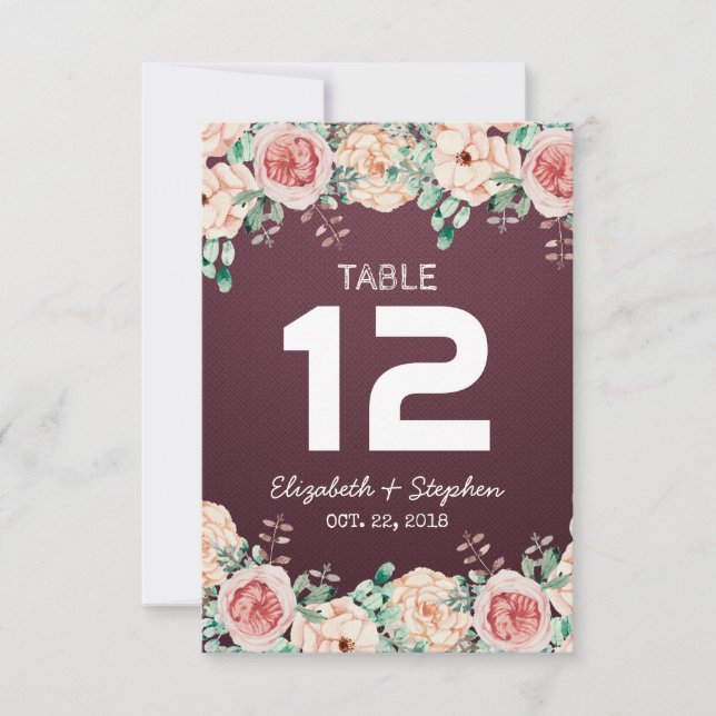 Floral Wedding Seating Place Table Number / Escort (Front)