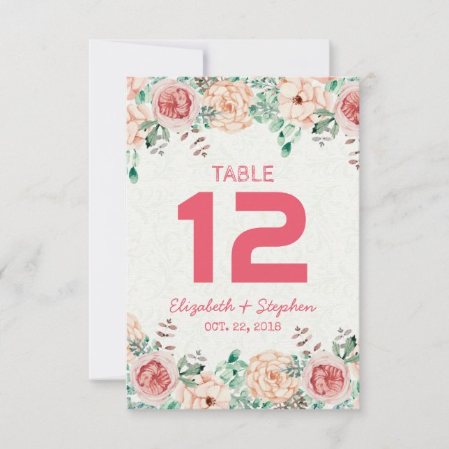 Floral Wedding Seating Place Table Number / Escort (Front)