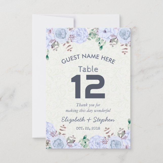 Floral Wedding Seating Place Table Number / Escort (Front)