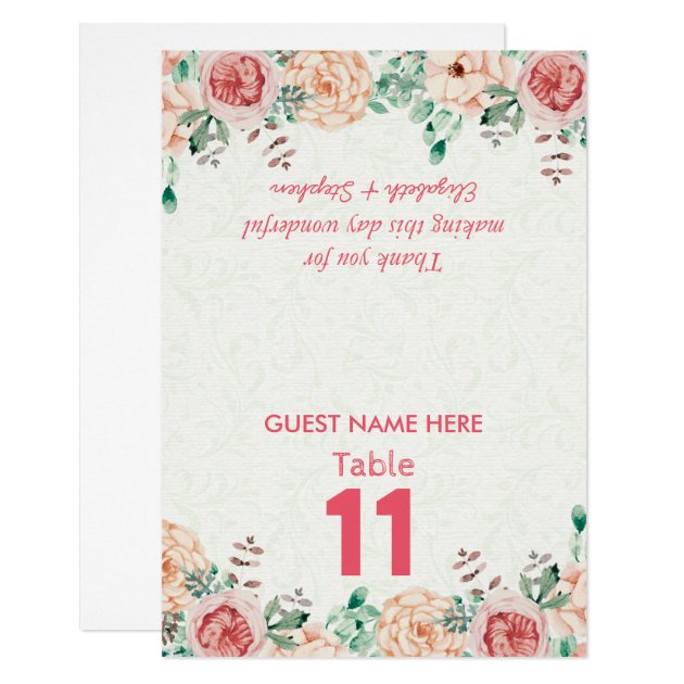 Floral Wedding Seating Place Table Number / Escort Card