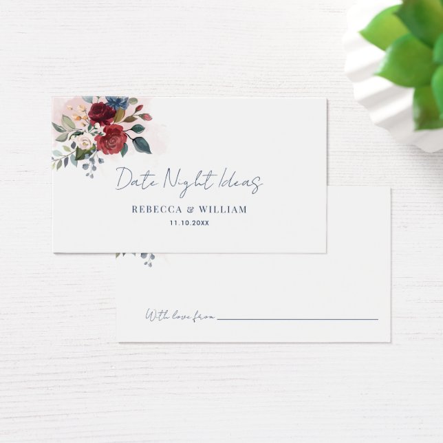 Floral Wedding Shower Date Night Ideas Card (Desk)