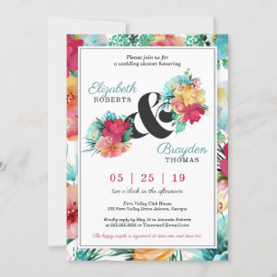 Floral Wedding Shower Invitation, Tropical Invitation