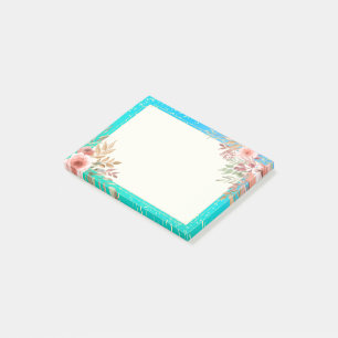 Floral Wedding Shower Teal Gold Confetti Polka Dot Post-it Notes