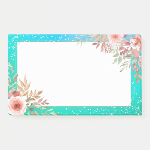 Floral Wedding Shower Teal Gold Confetti Polka Dot Post_it Notes