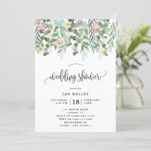 Floral Wedding Shower Watercolor Cottage Flowers Invitation