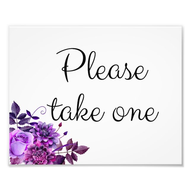 Floral wedding sign purple. Please take one poster (Front)