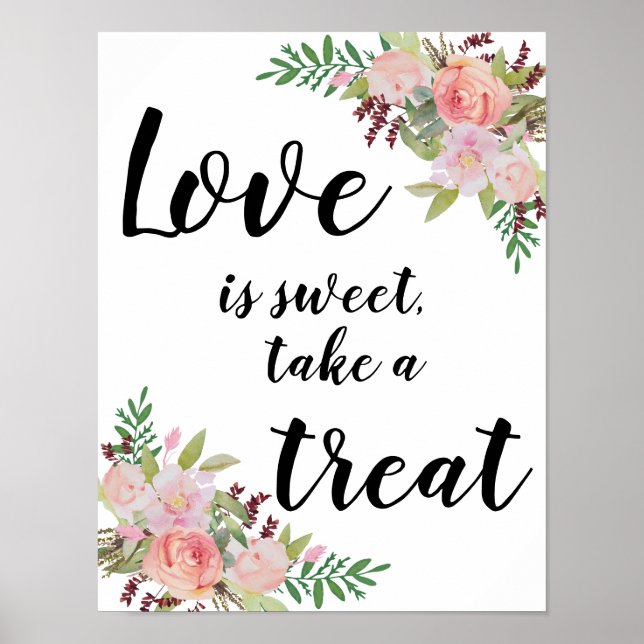 Floral Wedding Sign Watercolor flowers table signs (Front)