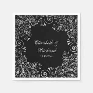 Floral Wedding Silver and Black reception Napkins
