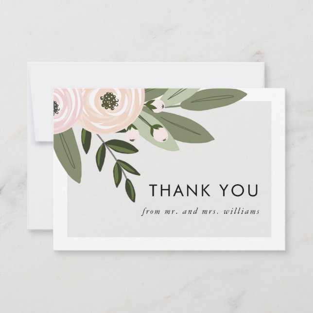 Floral Wedding Sprigs - flat thank you cards (Front)