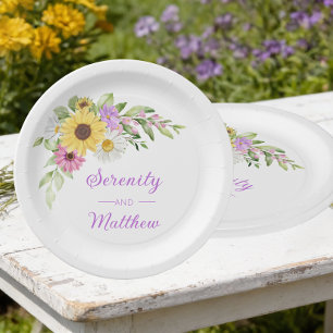 Floral Wedding Sunflower Daisy Wildflower Garden Paper Plates