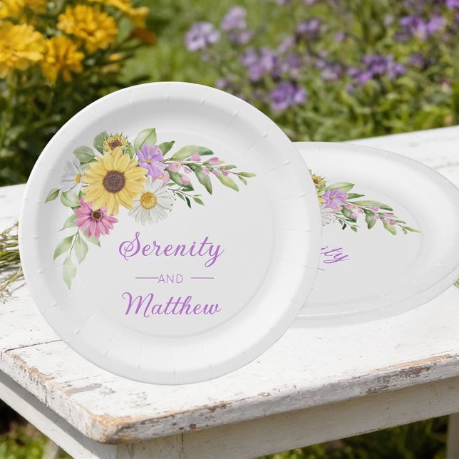 Floral Wedding Sunflower Daisy Wildflower Garden  Paper Plates (Creator Uploaded)