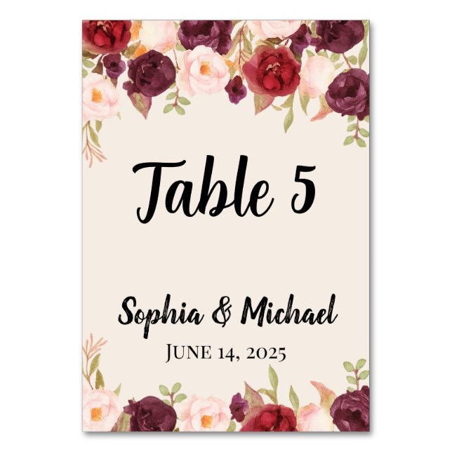 Floral Wedding  Table Number (Front)