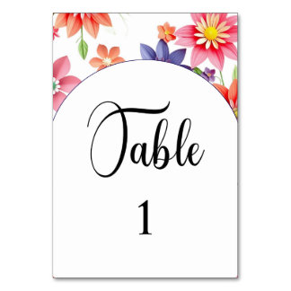Floral wedding table number card