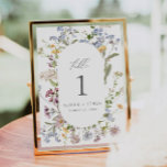 Floral Wedding Table Number Card Wildflower Boho<br><div class="desc">A pretty wedding table number that features wildflower graphics in soft blue, pink, yellow, lilac and green tones and a modern font. It can be personalised with the names of the couple and their wedding date. Pair with anything in the ELODIE collection for a cohesive look. NOTE: you will need...</div>