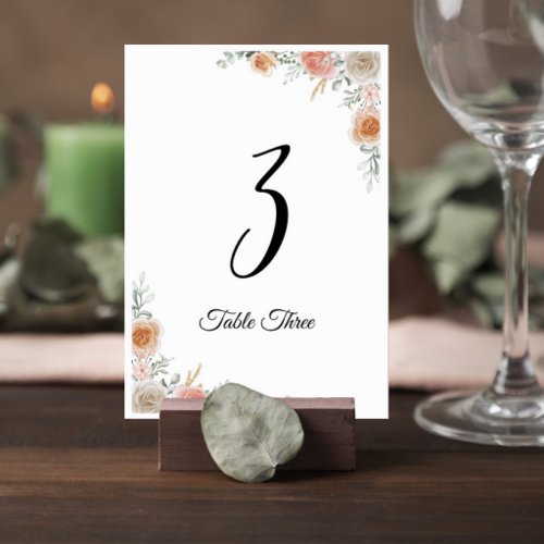 Floral Wedding Table Number Card with Guest List