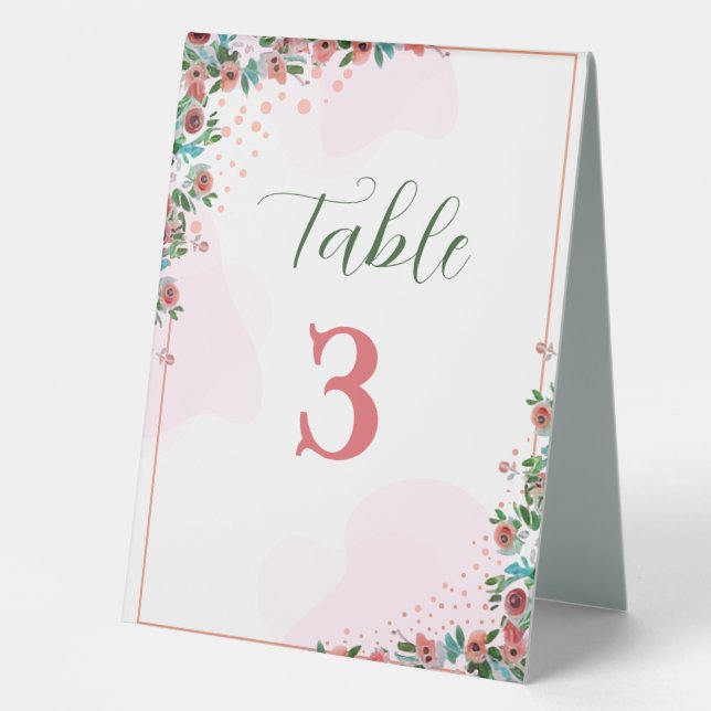 Floral Wedding Table Number Tent (Front)