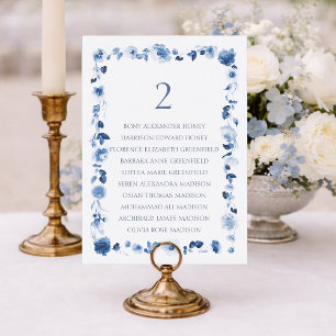 Floral Wedding Table Number with Guest List