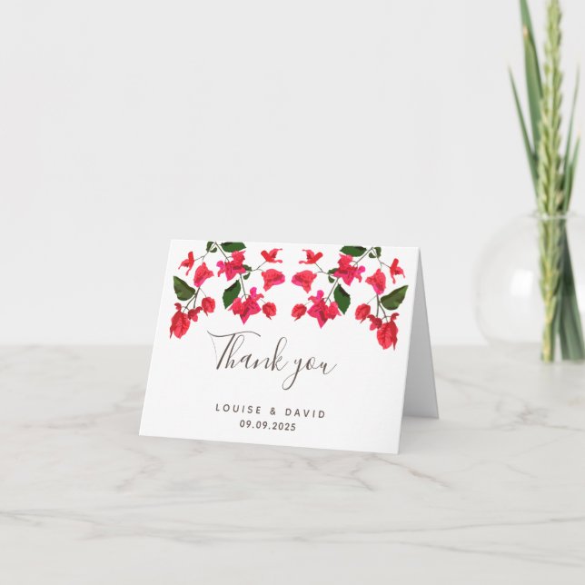 Floral Wedding Thank You Card with Bougainvillea  (Front)