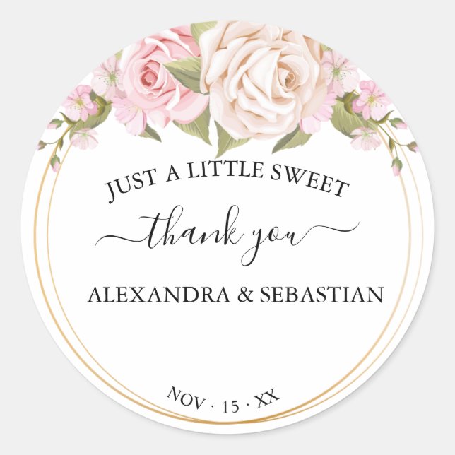 Floral Wedding Thank You Classic Round Sticker (Front)