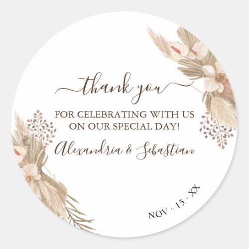 Floral Wedding Thank You Classic Round Sticker