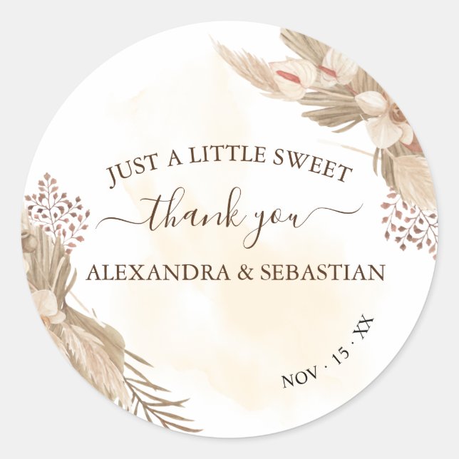 Floral Wedding Thank You Classic Round Sticker (Front)