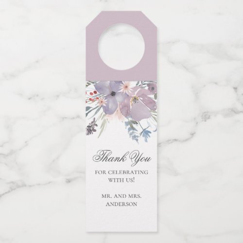 Floral wedding thank you Watercolor purple flower Bottle Hanger Tag