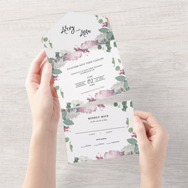 Floral Wedding Theme All In One Invitation (Tearaway)