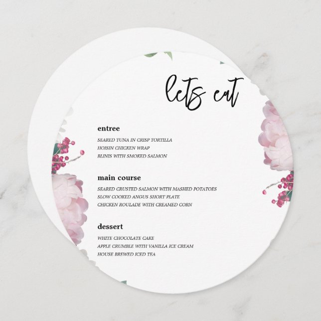 Floral Wedding Theme Menu (Front/Back)