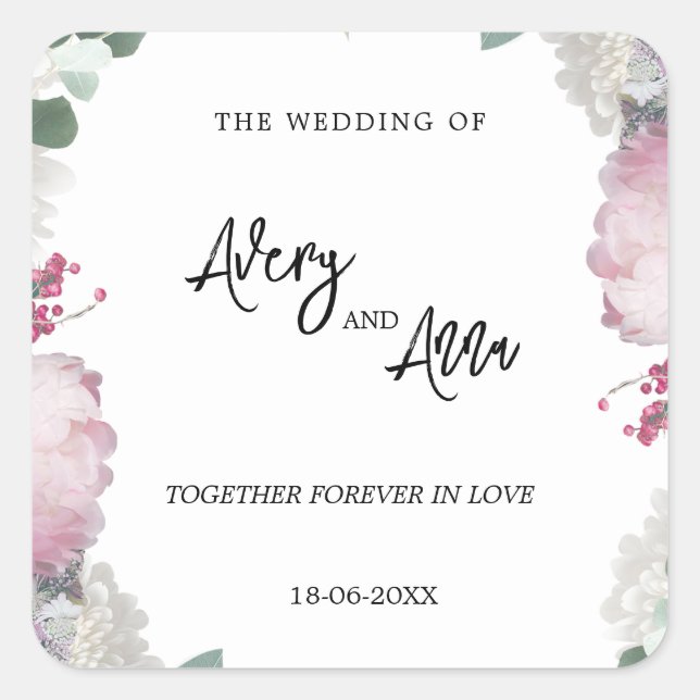 Floral Wedding Theme Square Sticker (Front)