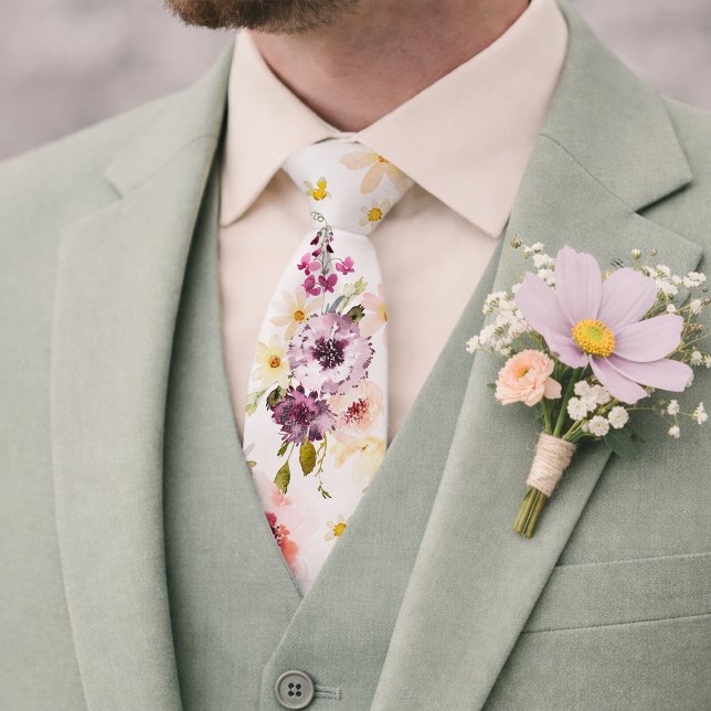Floral Wedding Tie – Watercolor Spring Necktie (Creator Uploaded)