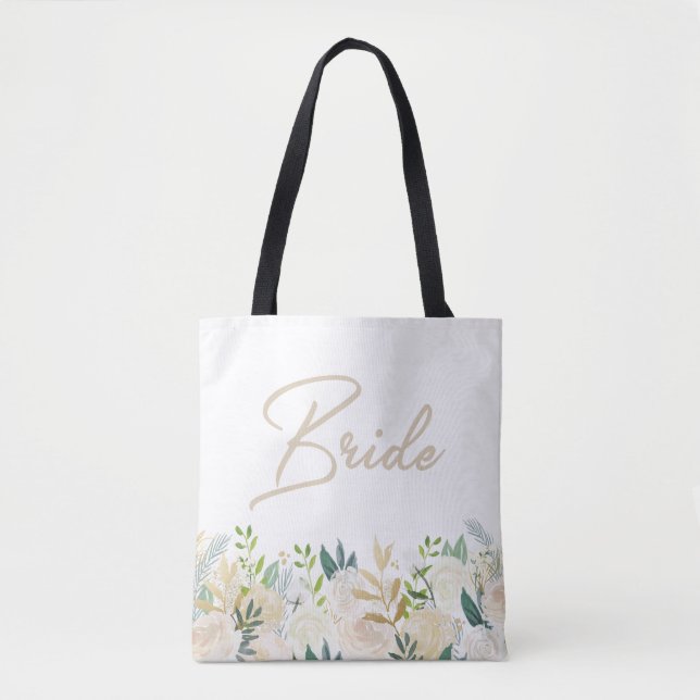 Floral Wedding Tote White BRIDE (Front)