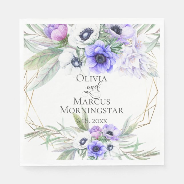 Floral Wedding Violet Anemone Floral Bouquets Napkins (Front)