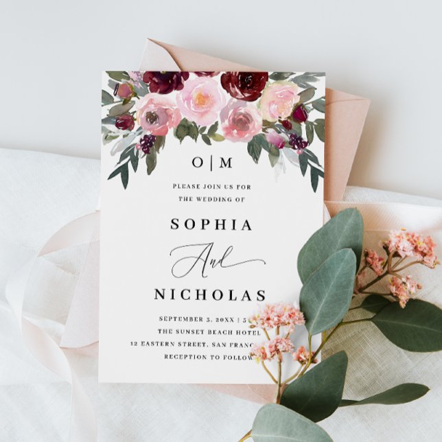 Floral Wedding | Watercolor Roses Photo + QR Code Invitation (Creator Uploaded)