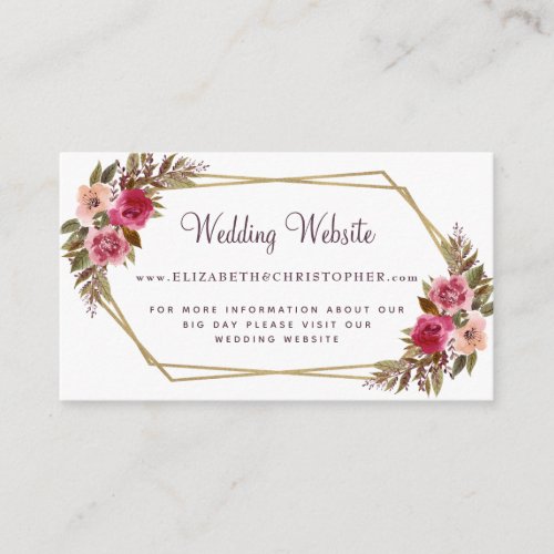 Floral Wedding Website Cassis Botanical Gold Frame Enclosure Card
