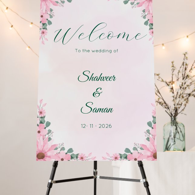 Floral wedding welcome sign Foam board editable (In Situ (Stand))