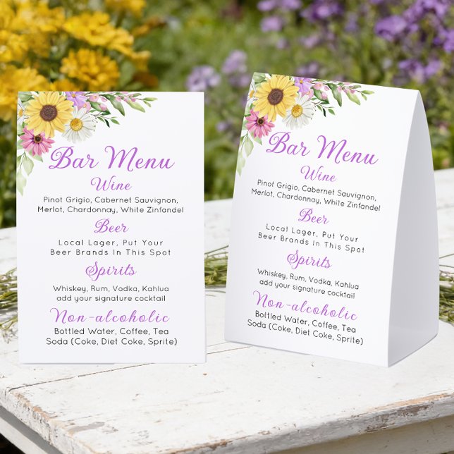 Floral Wedding Wildflower Sunflower Daisy Bar Paper Table Tent (Creator Uploaded)