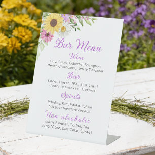 Floral Wedding Wildflower Sunflower Daisy Bar Pedestal Sign