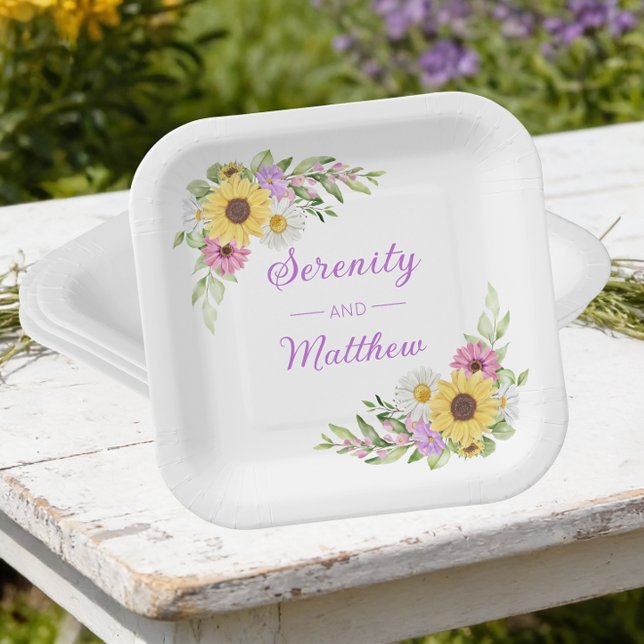 Floral Wedding Wildflower Sunflower Daisy Garden Paper Plates (Creator Uploaded)