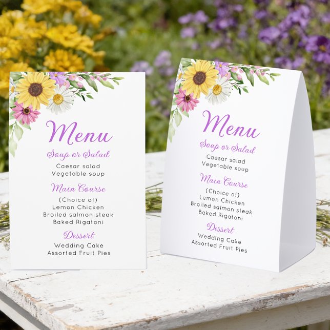 Floral Wedding Wildflower Sunflower Daisy Menu Paper Table Tent (Creator Uploaded)