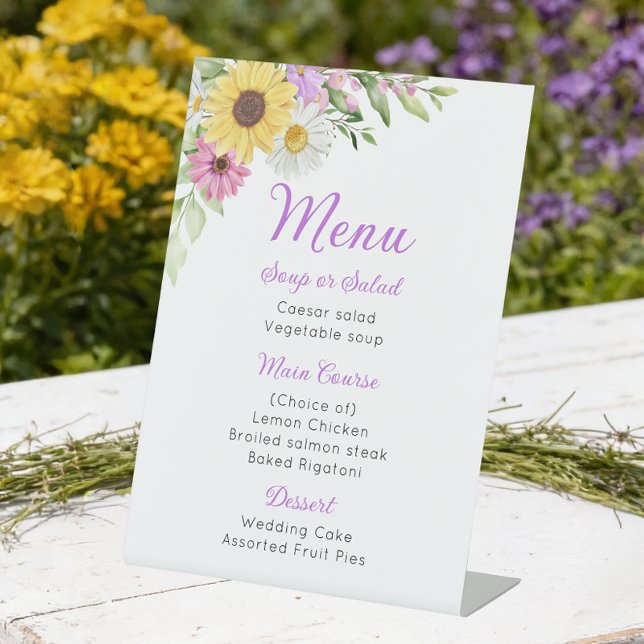 Floral Wedding Wildflower Sunflower Daisy Menu Pedestal Sign (Creator Uploaded)