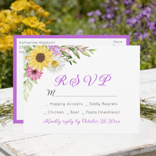 Floral Wedding Wildflower Sunflower Daisy RSVP Postcard