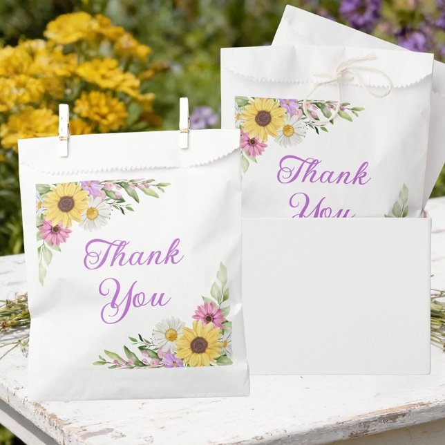 Floral Wedding Wildflower Sunflower Daisy Thanks Favor Bag (Creator Uploaded)