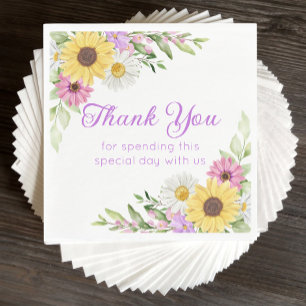 Floral Wedding Wildflower Sunflower Daisy Thanks Napkins