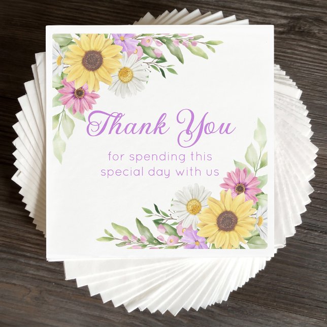 Floral Wedding Wildflower Sunflower Daisy Thanks Napkins (Creator Uploaded)