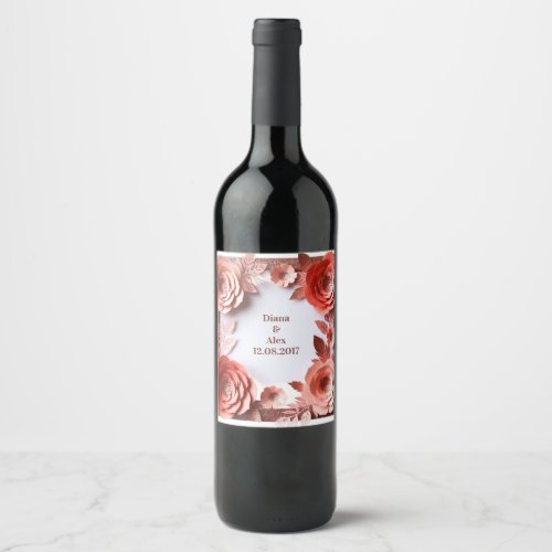  Floral Wedding with gold glitter accents  Wine Label