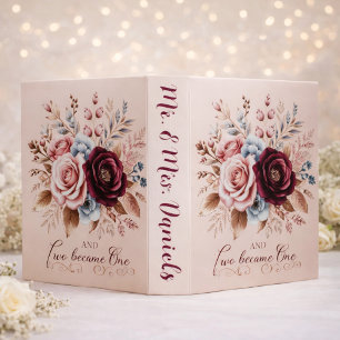 Floral Wedding with Quote Two became one 3 Ring Binder